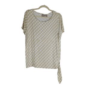 Chico's size 1 Womens Knit Top Short Sleeve Beige White Circle Dots NEW